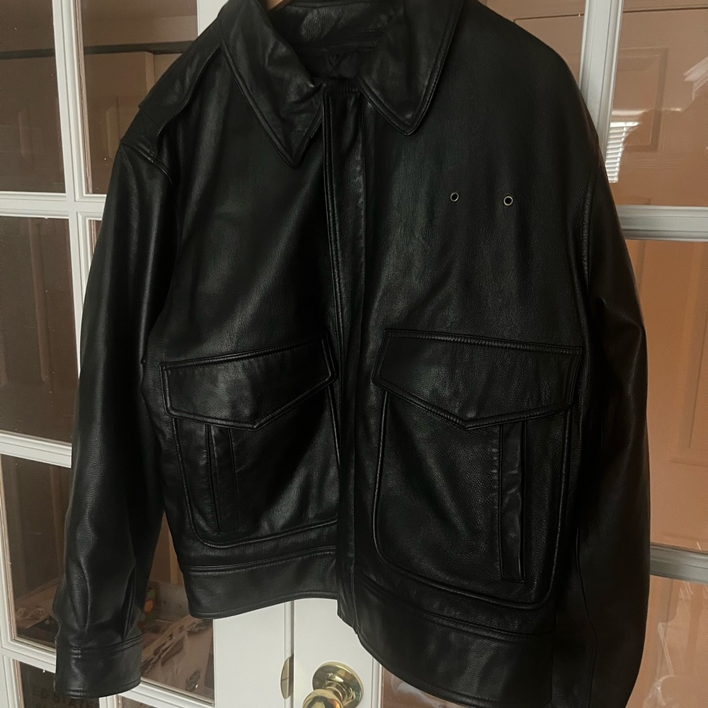 Murphy Hartelius Men Aviator Pilot Bomber Leather Jacket Size Large